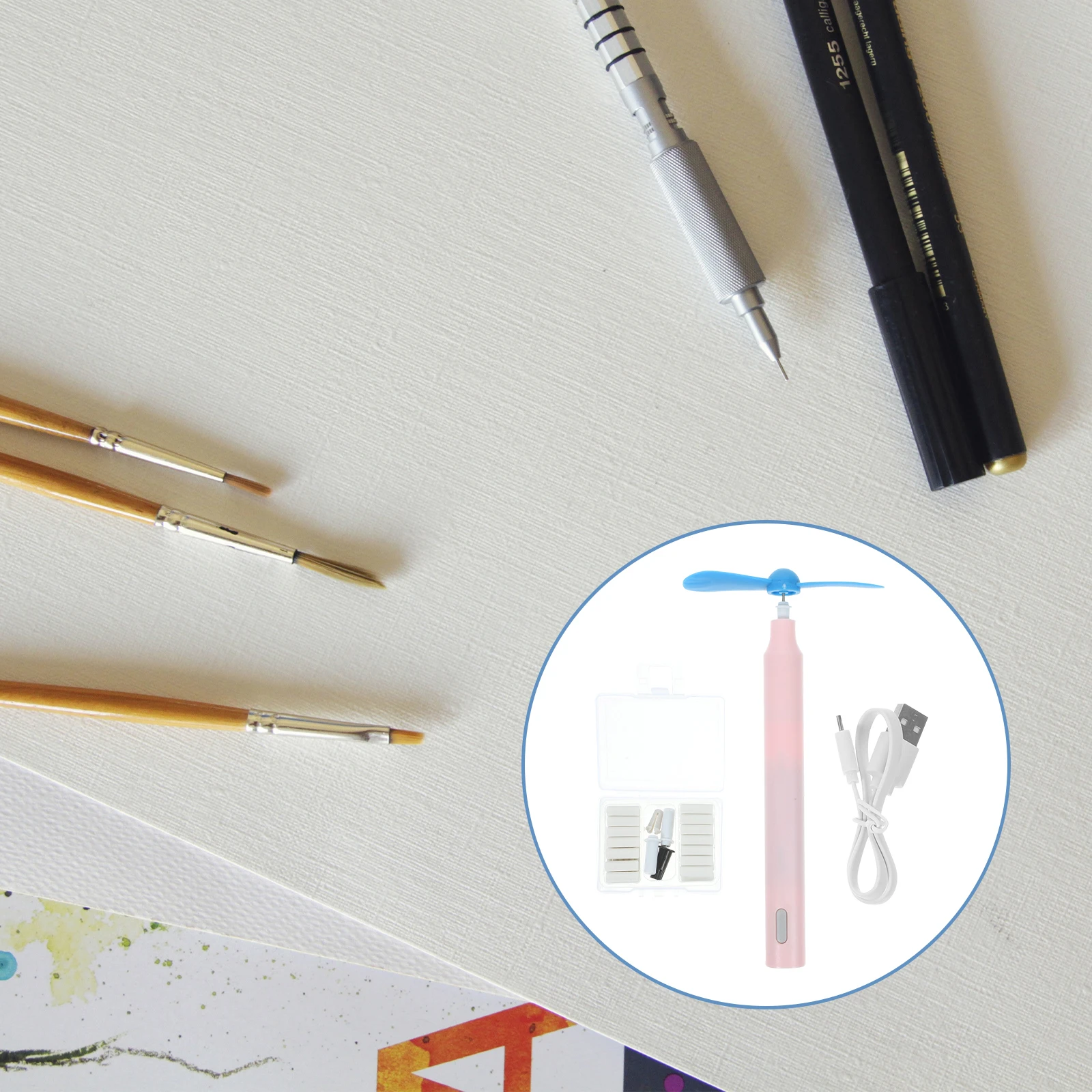 

1 Set Electric Eraser Kit Portable Pencil Art Sketch School Office Pen Style Fast Drying Fan Head Included Decorative Eraser