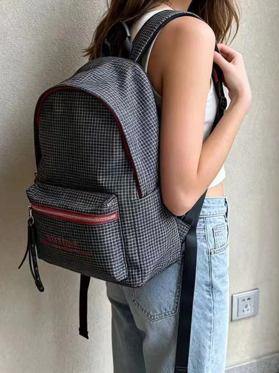 2026-new-women's-casual-oxford-cloth-backpack-large-capacity-commuter-grid-pattern-bag-double-shoulder-bag-versatile-high-end