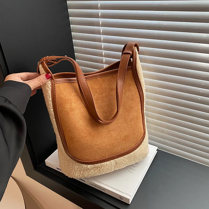 

2025 Textured Bucket Bag‌ - Spacious Shoulder & Crossbody Purse, Stylish Casual Tote with Patchwork Design