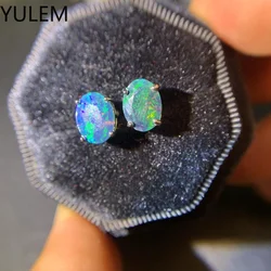YULEM 7X9mm Natural Facet Black Opal with Silver 925 for Women Daily Wear Opal Stud Earring Jewelry for Women Daily Wear