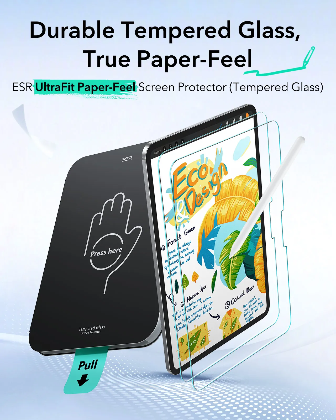 ESR 2 Pack Paper-Feel Screen Protector for iPad 10/11th Gen 9H Tempered Glass Wrting Film For iPad Air 13/11&iPad Pro 11/13