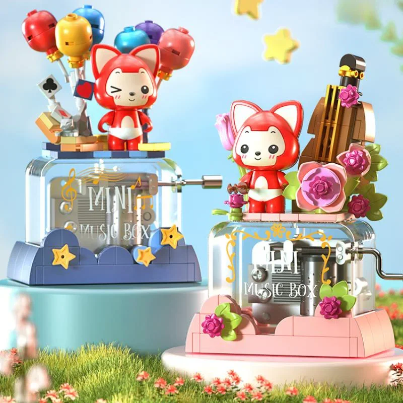 Anime Alibaba Romantic Balloon Music Box Building Blocks Cute Cartoon Creative Assembly Model Puzzle Decoration Toy Gifts