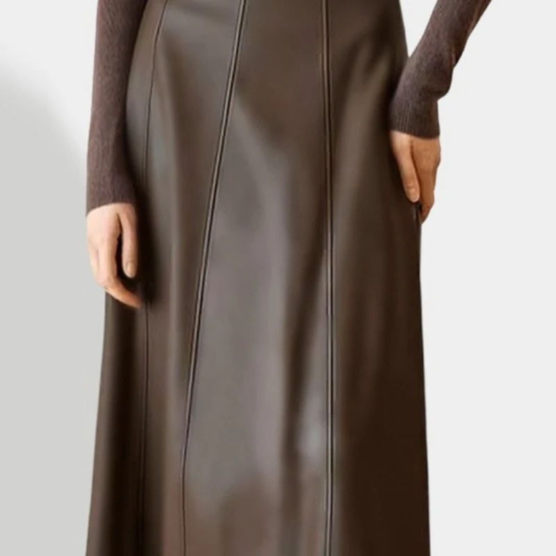 سيوليش الخريف الشتاء بولي Leather الجلود المرقعة عالية الخصر Vintage المرأة ألف خط التنانير الكورية الصلبة مظلة ميدي التنانير الإناث