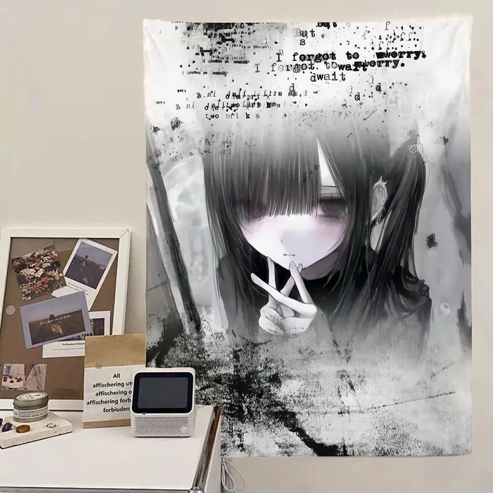 Y2K Retro Subculture Tapestry Vintage Aesthetic Wall Hanging Black Decor Cloth for Dorm Bedroom Door Desk Wall Decor