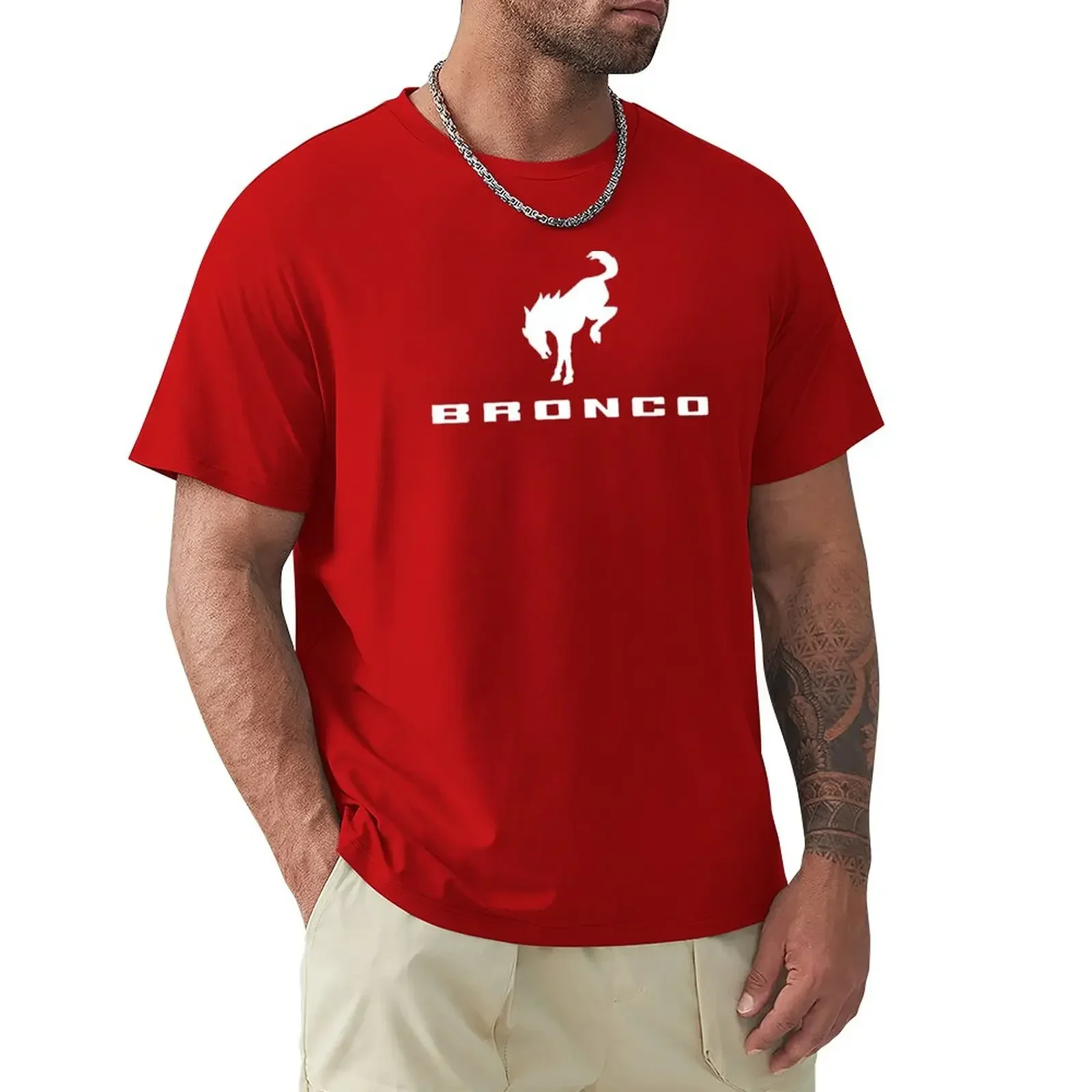 Bronco T-Shirt kawaii clothes cute tops vintage big and tall t shirts for men Hot Sale Crewneck Round Neck Short Sleeve Casual