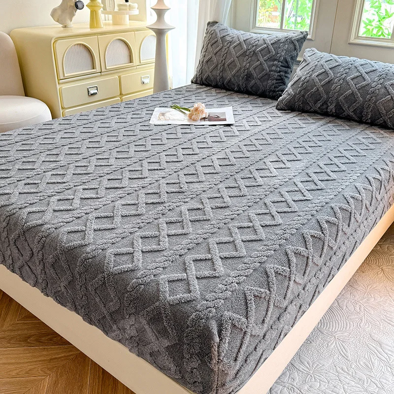 2025 جديد بلون Tafu الصوف المجهزة ورقة المنزلية فراش الغطاء الواقي عدم الانزلاق قطعة واحدة لا المخدة