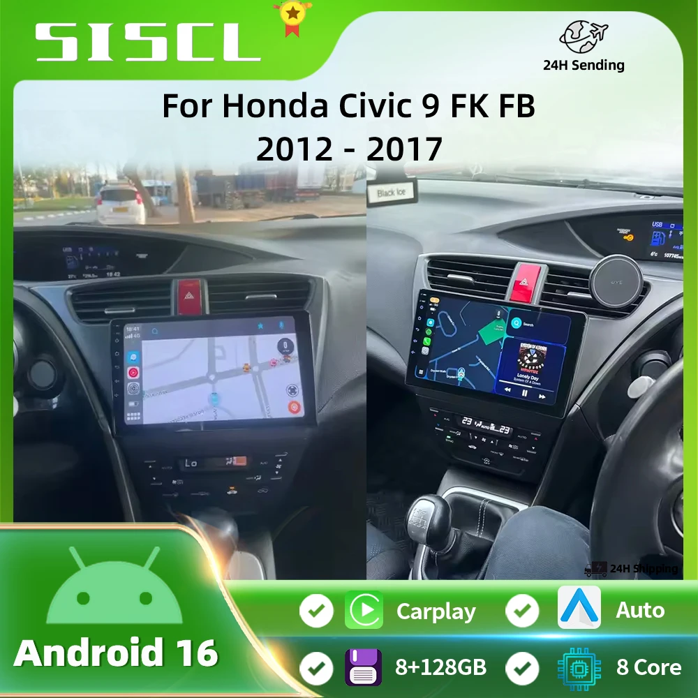 

Автомагнитола Android 16 для Honda Civic 9 FK FB 2012-2017 с Carplay, мультимедиа, видеоплеером, навигацией, GPS, DSP, IPS, 4G, WIFI