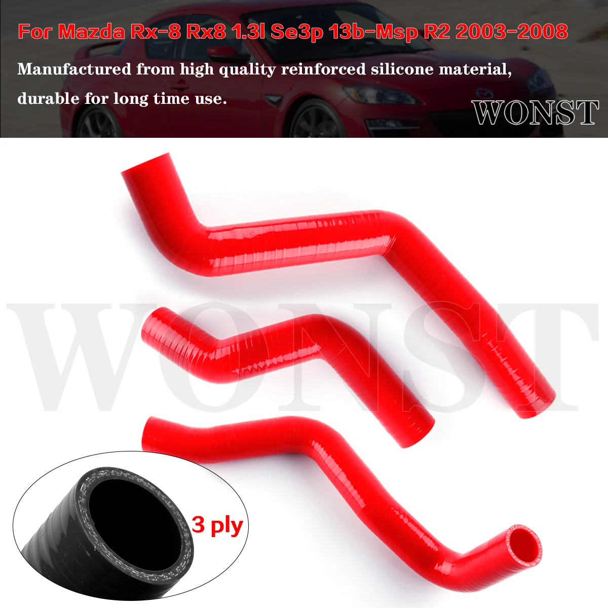 

3Pcs Red For 2003-2008 Mazda Rx-8 Rx8 1.3l Se3p 13b-Msp R2 Silicone Radiator Coolant Hoses Tubes Kit