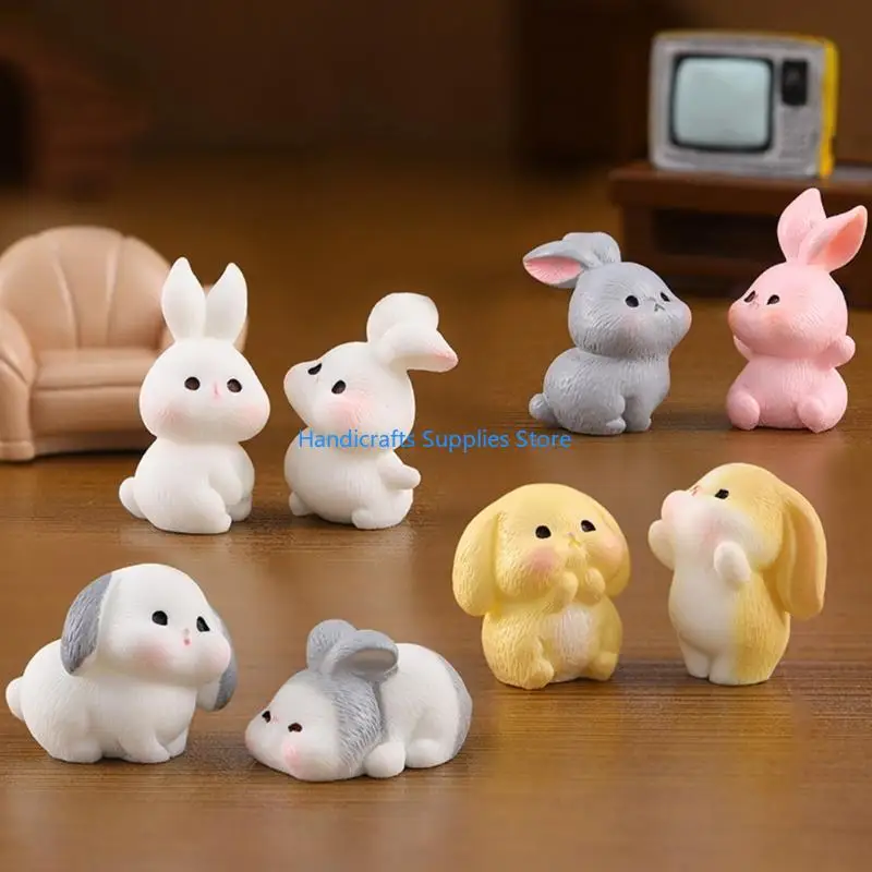 R1WA Easter Rabbit Figurine Miniatures Decor Add Touch of Happiness to Your Space DIY Ornaments Fairy Garden Figurines