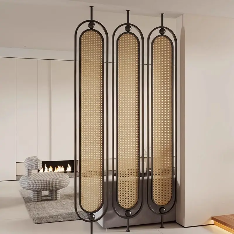 New Chinese retro modern simple rattan entry door blocking the entrance hotel restaurant can be rotated