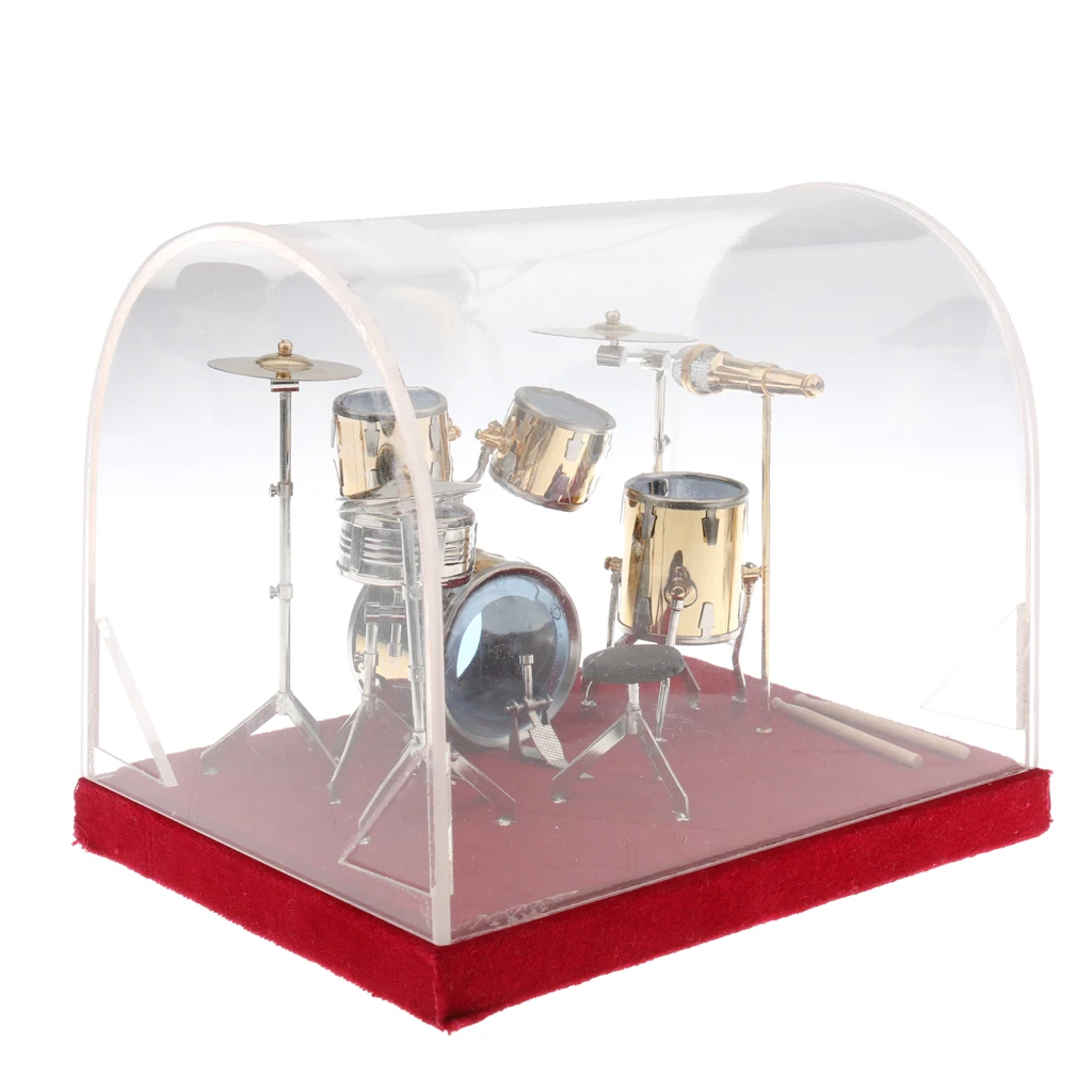 Ensemble de batterie Miniature en cuivre pour maison de poupée, modèle avec boîte d'affichage, décoration d'instrument de musique, 1/12