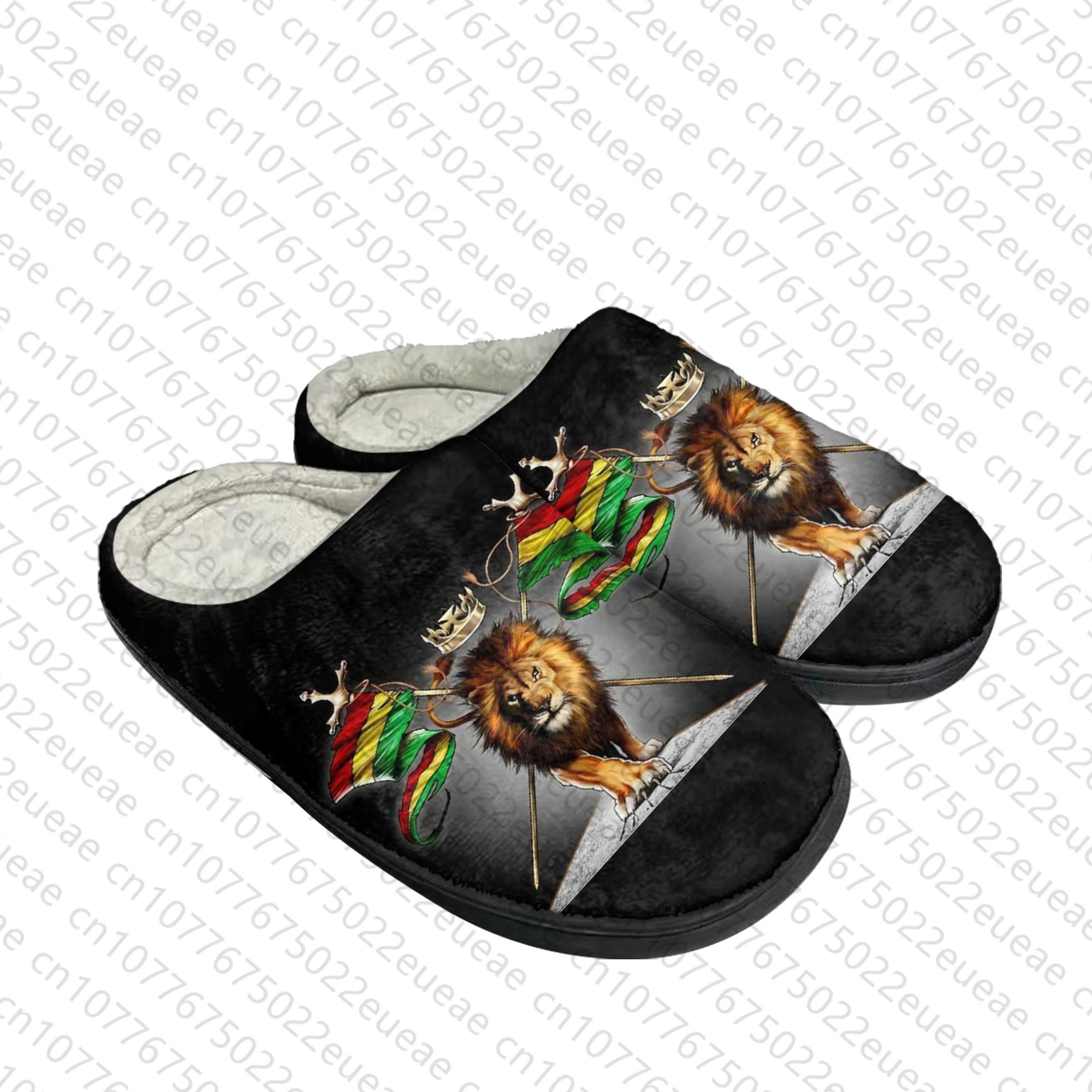 Reggae Rastafari Rasta Rastafari Lion of Judá Zapatillas de algodón personalizadas para el hogar, sandalias de felpa informales para mantener el calor