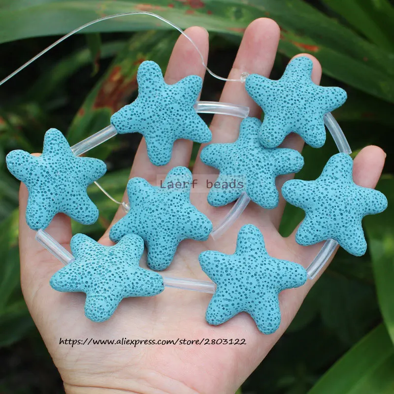 Natural 38mm Multi-Color Volcanic Lava Stone star-fish shape loose beads 15inch 10 Colors, For DIY Jewelry Making !