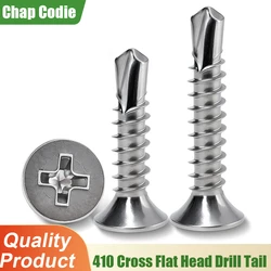 410 Stainless Steel Self Tapping Screws Woodworking Metalwork Drywall Flat Head Phillips Countersunk Insert Drilling Screws