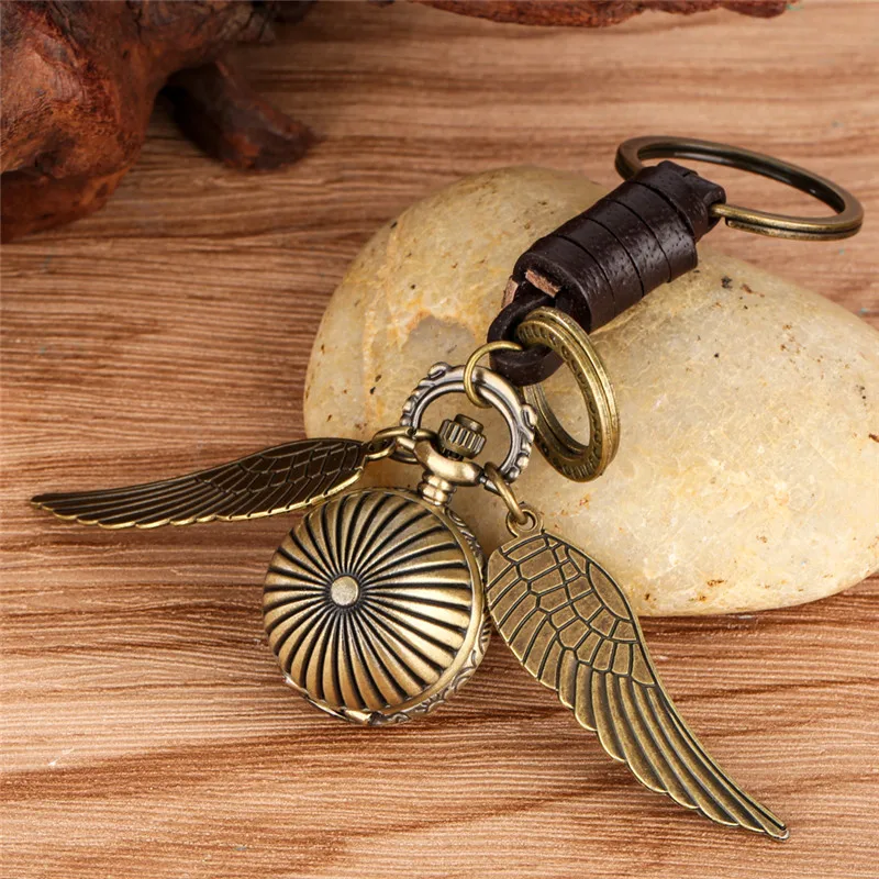 Steampunk Round Ball Shape Watches with Wings Men Women Pendant Quartz Pocket Watch Key Chain Rope Arabic Number Timepiece Gift