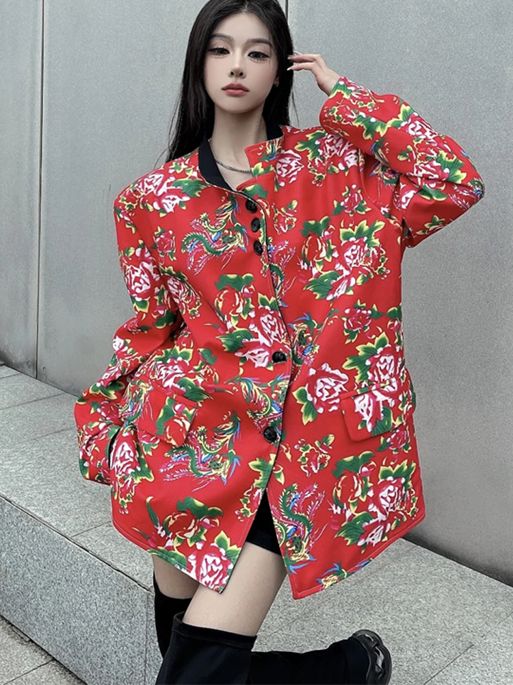 SONNEESD Streetwear Fashion Personality Flower Design Double-faced Coat Harajuku Vintage Stereo Cutting Basic Casual Suit Coat