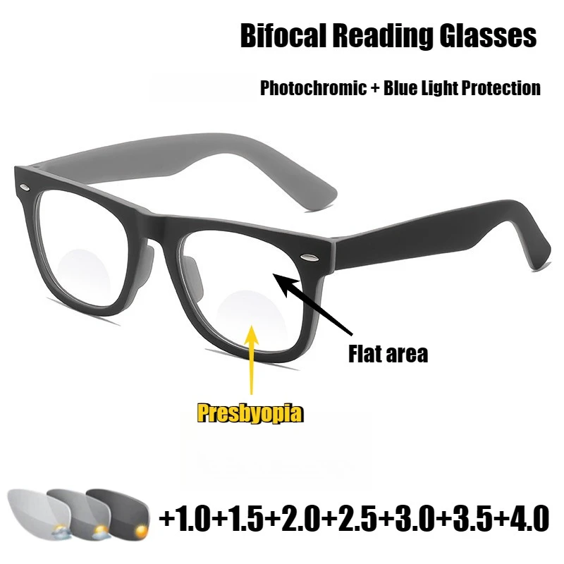 

Unisex Fashionable Photochromic Bifocal Reading Glasses New Fashionable High-Definition Blue Light-Blocking Reading Glasses +4.0