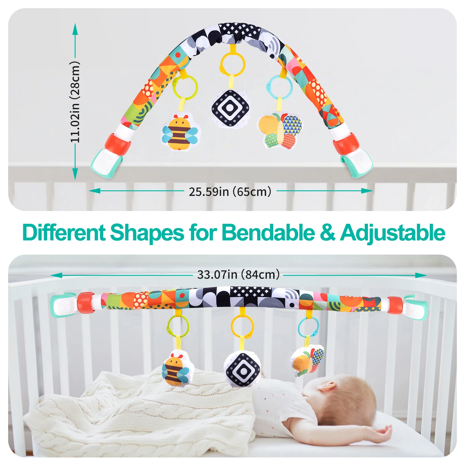 Kinderwagen Bogen Spielzeug Türsteher Spielzeug Kinderwagen Aktivität Bogen Spielzeug Feinmotorik Spielzeug sensorische Entwicklung Baby Auto s – Detail 21