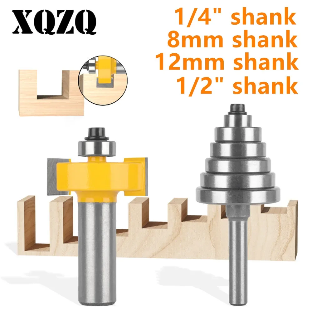 6.35mm 8mm 12mm 12.7mm Shank Wood Router Bit with 6 Bearings Sets T Shape Carbide Milling Cutter for Wood Woodworking Tools