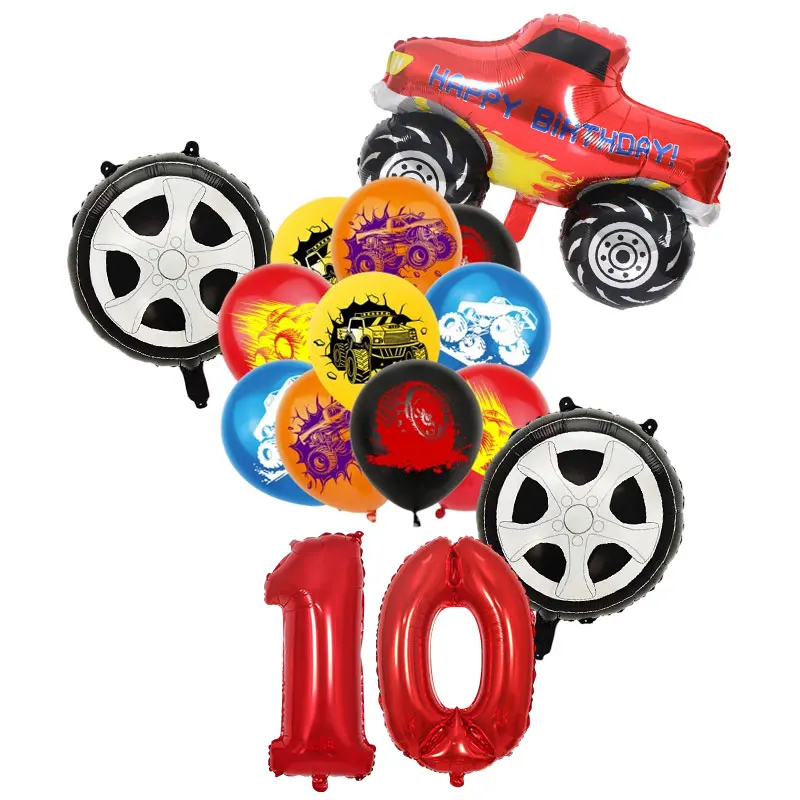 Monster Truck Geburtstagsdekorationen Geschirr Teller Tasse Geschenk Monster Truck Geburtstag Partyzubehör Ballon Hintergrund Party Setup – Detail 30