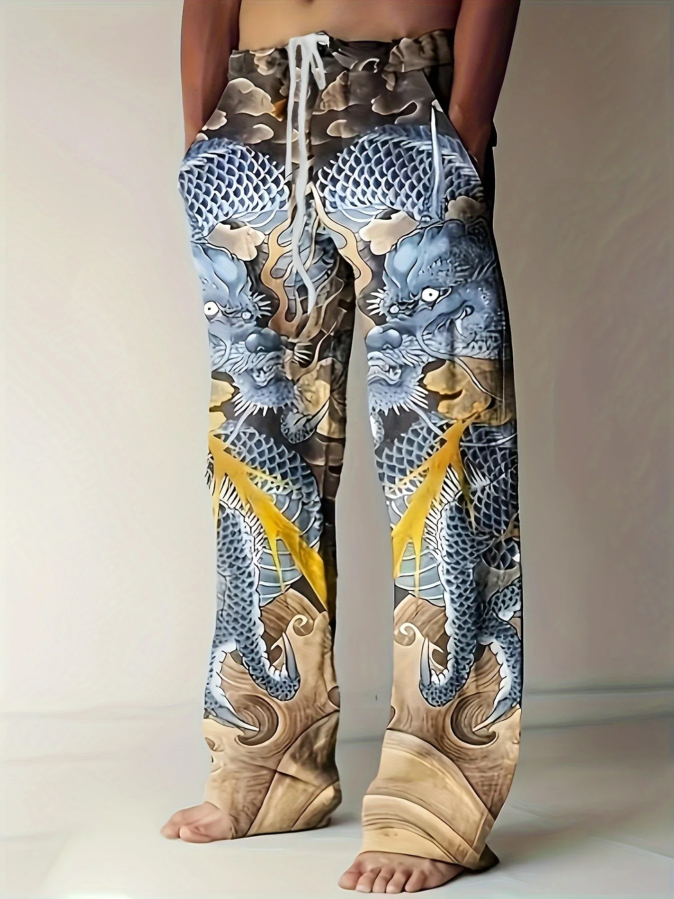 

Мужские удобные пляжные брюки на шнурке с 3D-принтом флага, дышащие, комфортные, прямого кроя, с художественным принтом, на шнурке