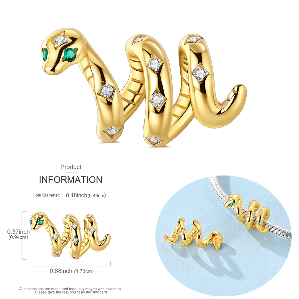 Стерлингового серебра 925, сверкающая золотая змеиная нить, украшение, подвеска, подходит для браслета «сделай сам», ожерелья, нейтральные ювелирные изделия Dtyle