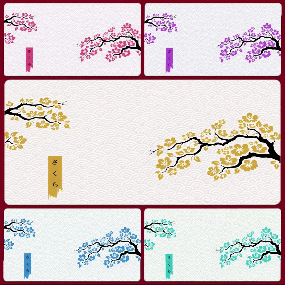 Art Floral Cherry Blossom White Background Mouse Pad Large Gaming Mousepad with Stitched Edges Thickened Desk Mat PC