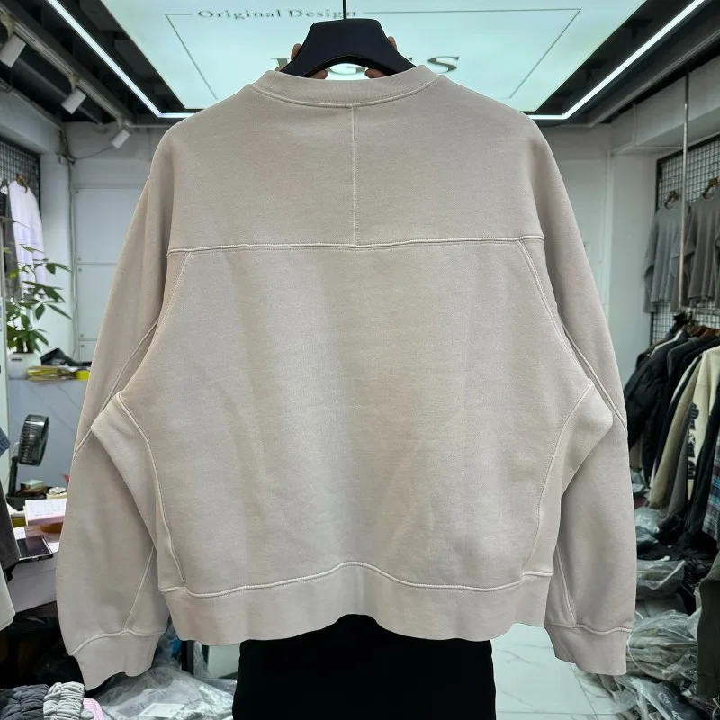 Vintage Patchwork Solid Color Fleece Round Neck Sweatshirts Pockets Men Women Kanye West Loose Casual Hoodie Pullovers Winter