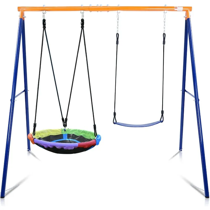 

Swing Set for Backyard, 440lbs Swing Set with Heavy-Duty A-Frame Metal Outdoor Swing Stand