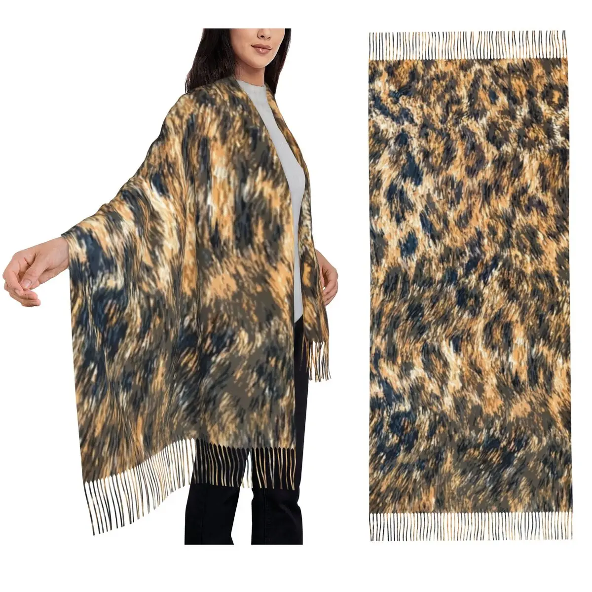 

Шарф с леопардовым мехом гепарда и принтом дикой природы, шарфы с кисточками для женщин, мягкие теплые шали и накидки, длинная осенне-зимняя шаль