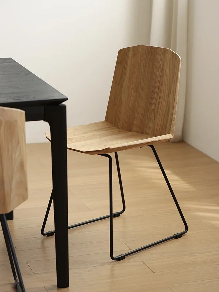 Solid wrought iron frame imported oak solid wood Nordic expression designer simple dining chair