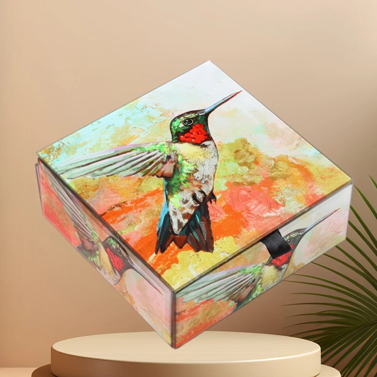 Exquisite gift box, dust-proof jewelry storage box, multi-functional storage box, bird series painted jewelry box,desktop orname