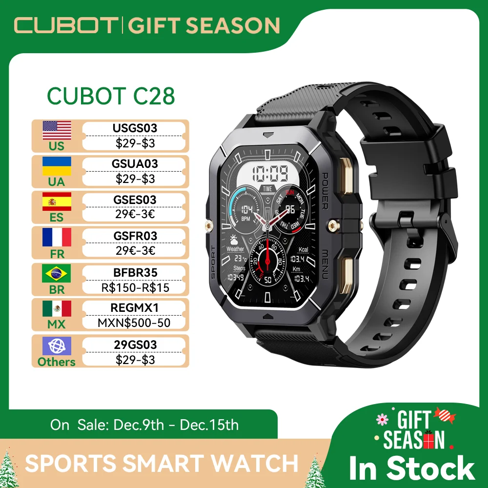 CUBOT-reloj inteligente C28 para hombre, accesorio de pulsera resistente al agua con seguimiento de actividad deportiva de 2,02 pulgadas, Bluetooth,