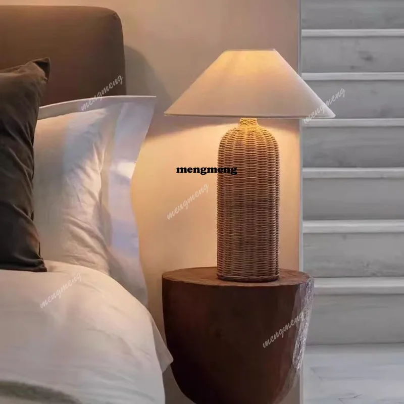 Bamboo art medieval bedroom retro bedside lamps B & B store designer rattan art weaving atmosphere desk lamp