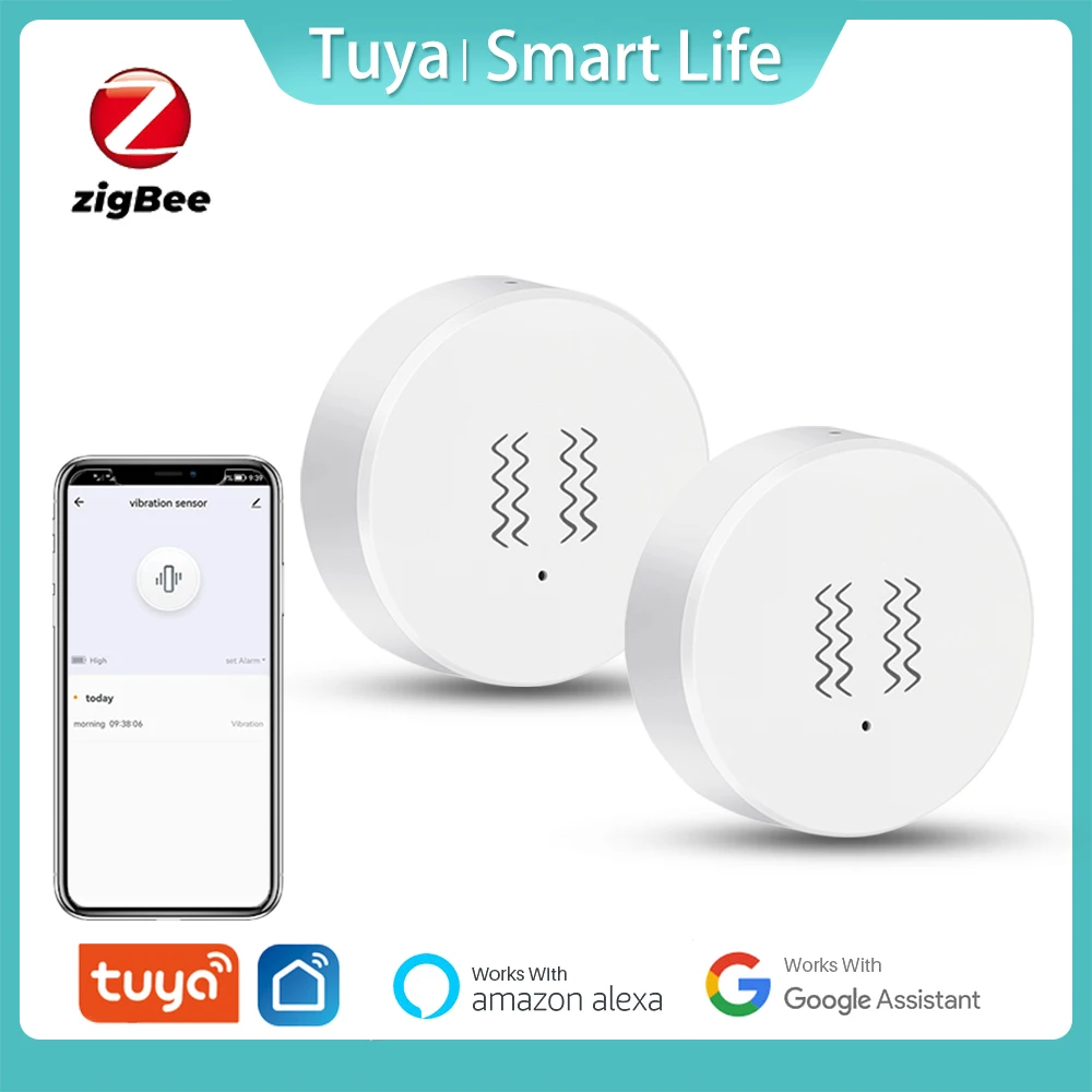 Tuya Zigbee مستشعر الاهتزاز مع بطارية أمن الوطن الذكي نظام الكشف عن بعد في الوقت الحقيقي Smartlife APP إشعار إنذار