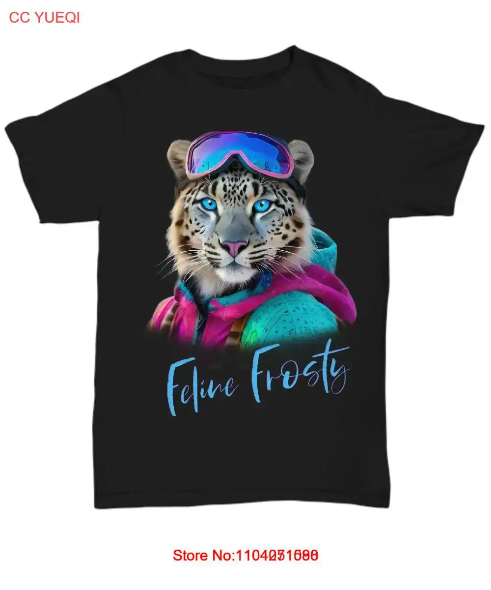 Feline Frosty - Camiseta divertida con imagen de esquiador de leopardo de nieve - Camiseta unisex