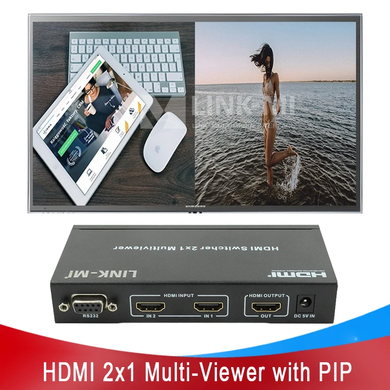 LINK-MI 2x1 Multi-Viewer with PIP IR RS232 HDMI Switcher HD video processor 1080P 2 in 1 out HDMI Multiviewer