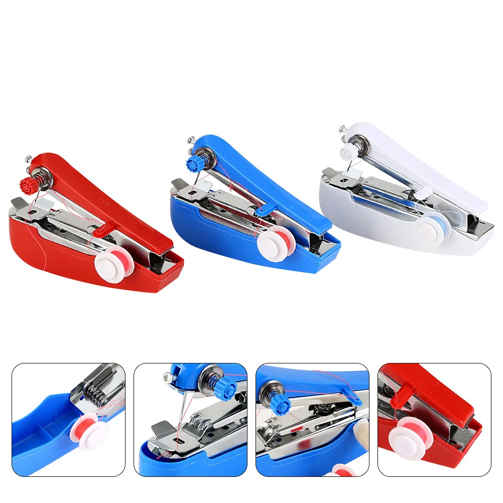 

3Pcs Handheld Mini Sewing Machine Portable Manual Cordless Lightweight for Travel Emergency Mending Kit Small Sewing Machine