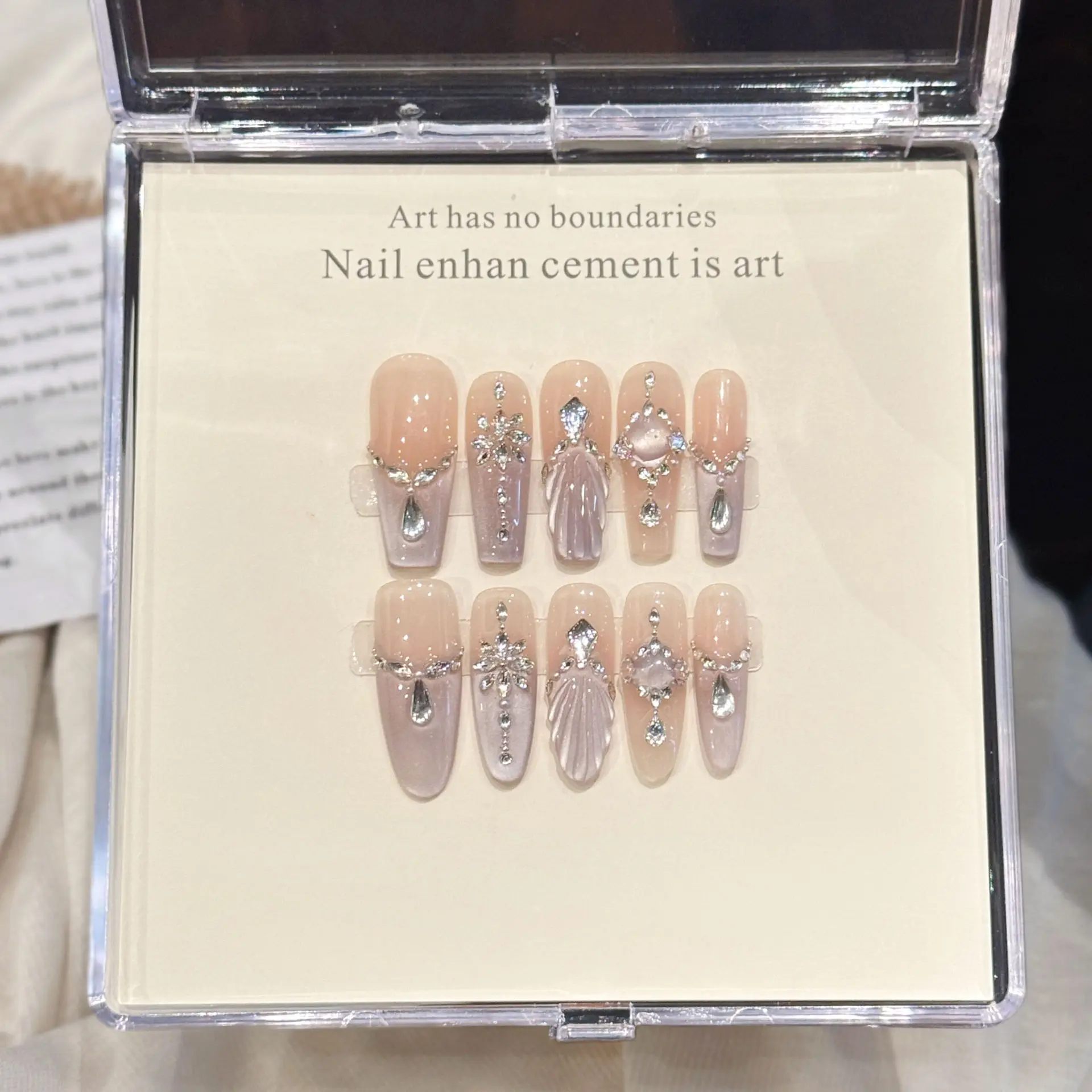 10개입 새 수제 인조 손톱 요정 손으로 그린 물고기 꼬리 프렌치 스타일 프레스 온 네일 광택 있는 캣츠 아이 탈부착 가능한 가짜 손톱