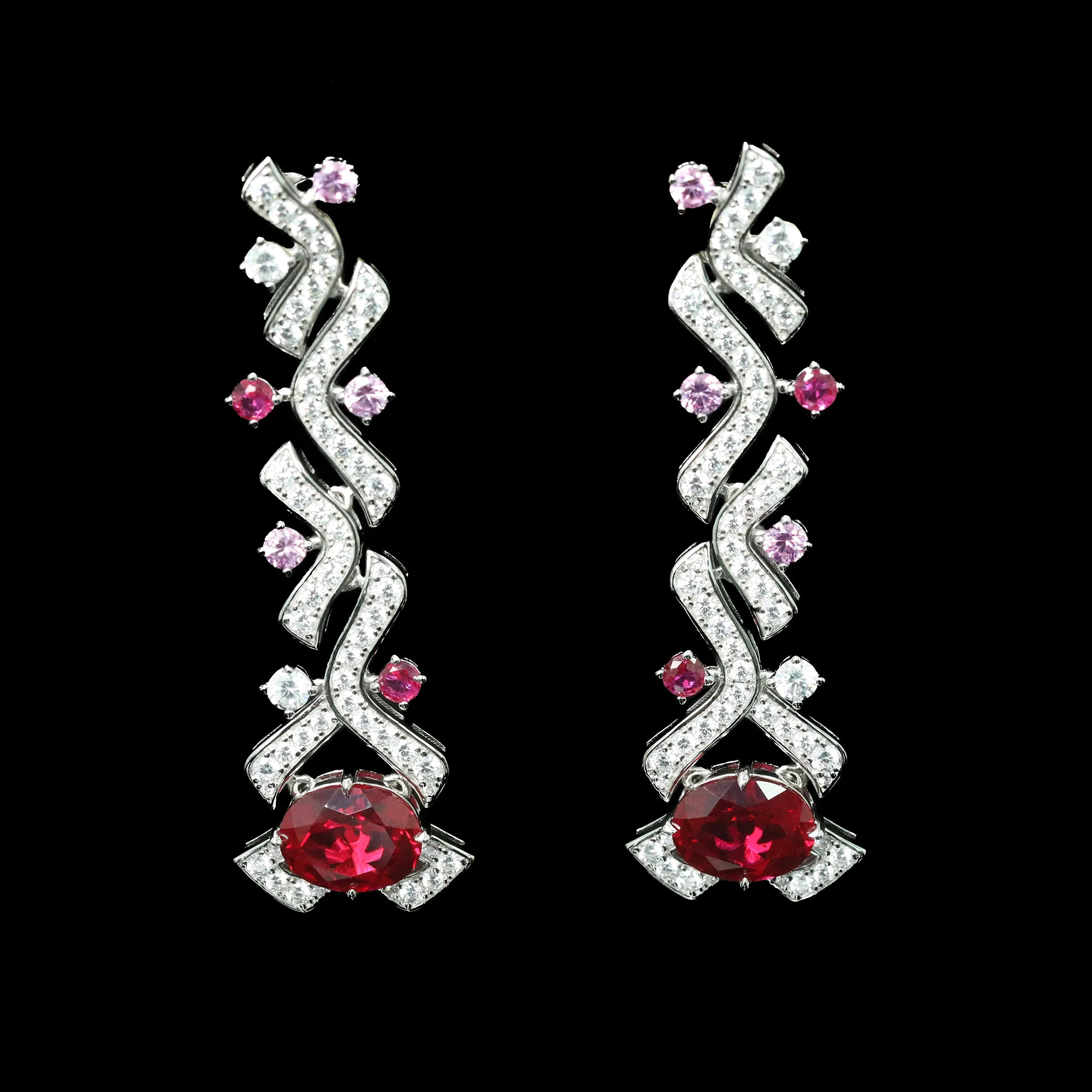 Art Deco 925 Sterling Silver Drop Earrings Lab Grown Ruby Oval 8*10mm Gemstone Fine Jewelry for Women's Engagement Wedding Gifts