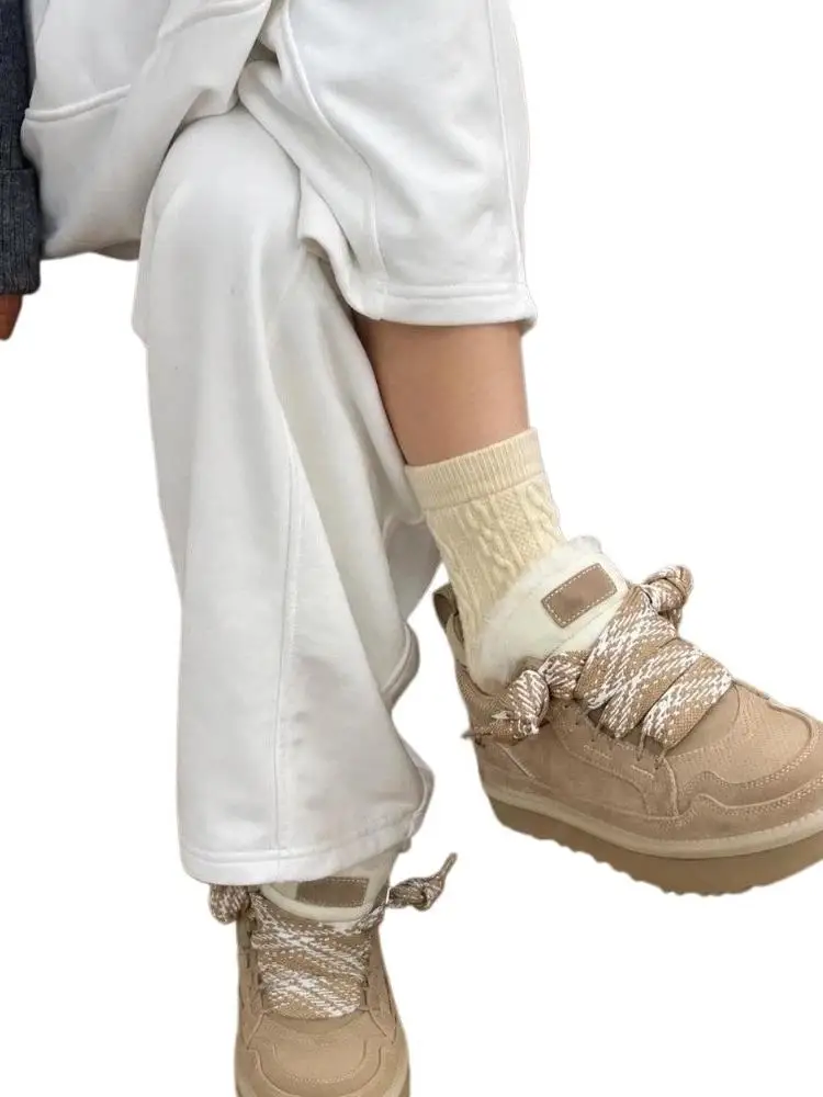 Damskie buty codzienne z grubą podeszwą EVA, bawełniane, z wełnianą podszewką, chroniące przed zimnem, śniegowce, ciepłe, z okrągłym noskiem, sznurowane, na platformie, buty codzienne. — 2