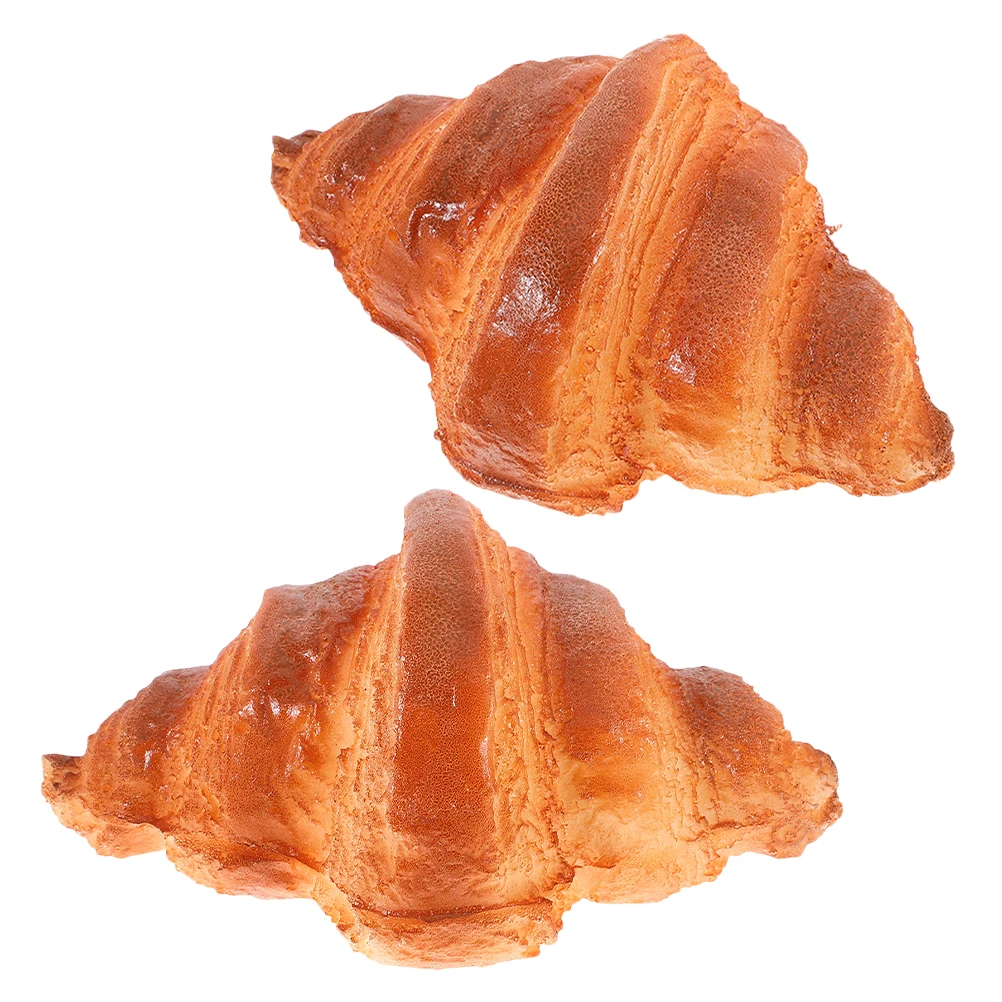 

2pcs Artificial Bakery Props Realistic PU Simulation Bread Fake Croissant Rolls Display Model Food Decor