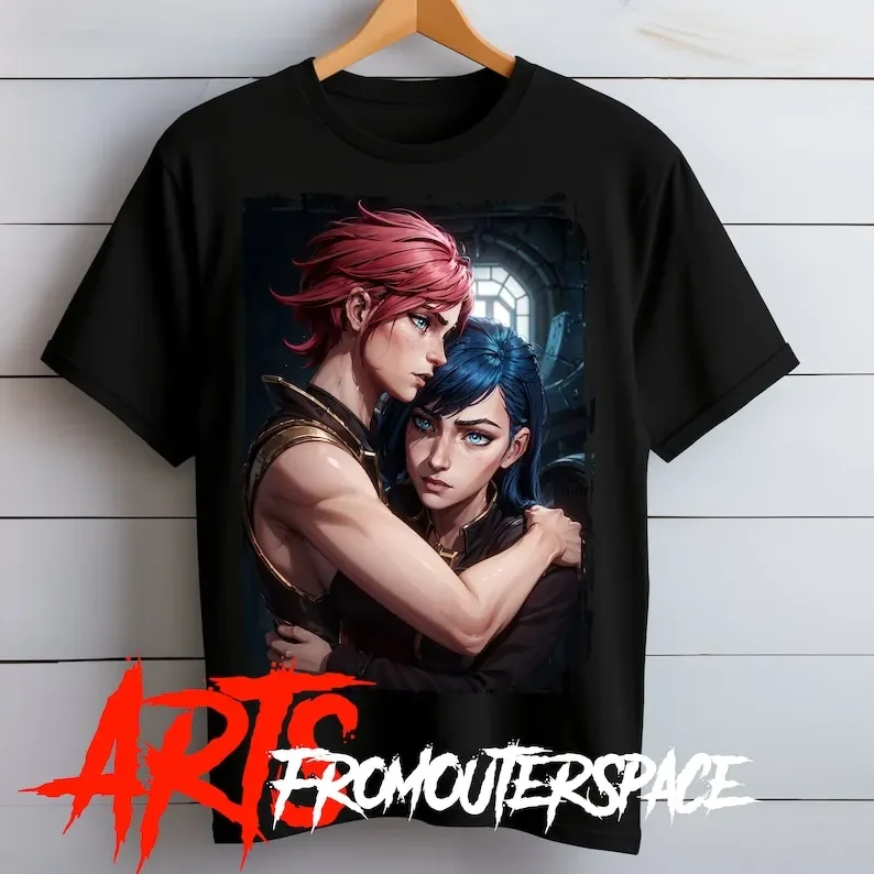 Arcane Season 2 Jinx VI Caitlyn Kiramman Printed T Shirt Trendy Men Women  Oversized Cotton LOL Game Casual Loose Y2k Top Tee