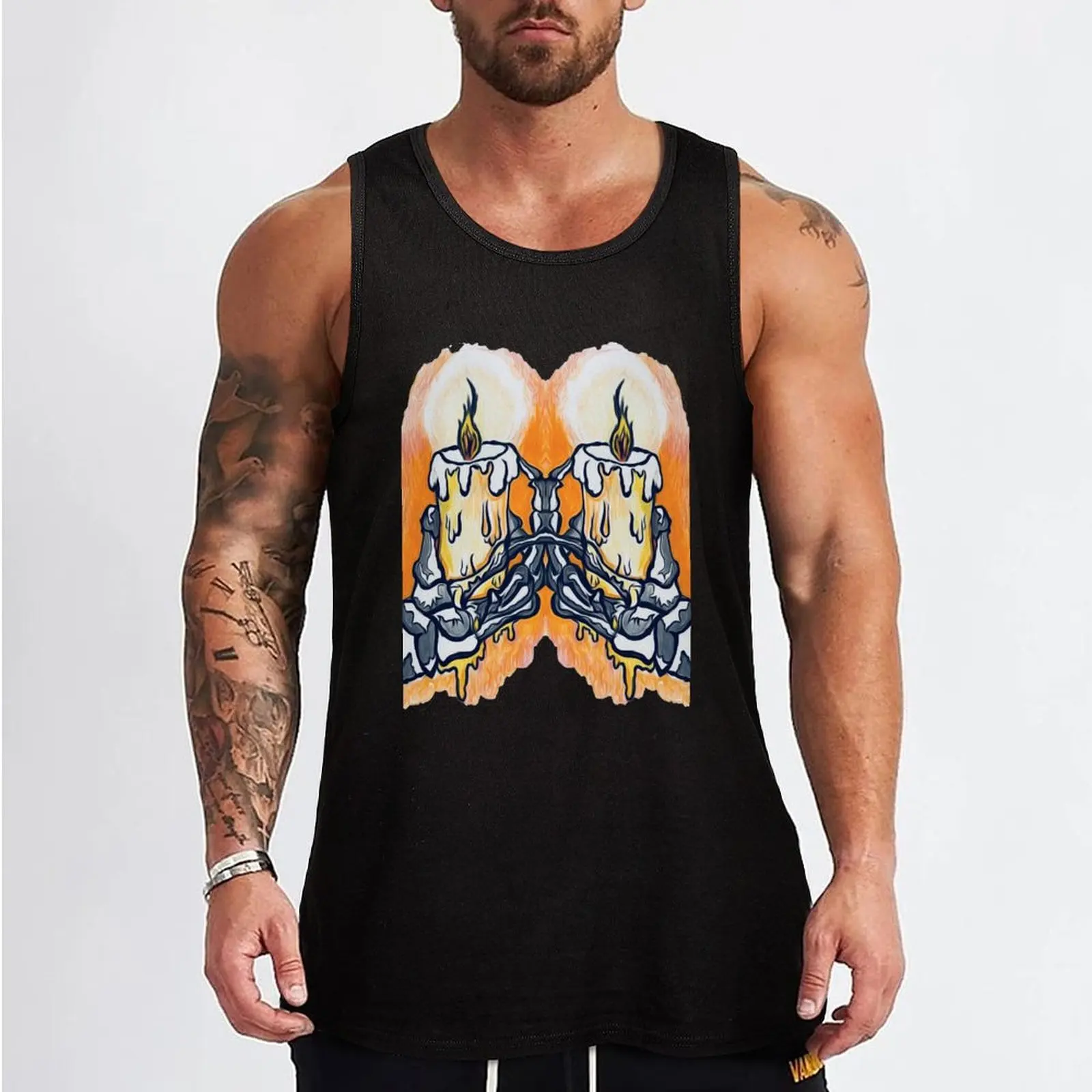 Melting Candles on Skeleton Hands Tank Top fitness clothing for men Body man vests for men singlets for men