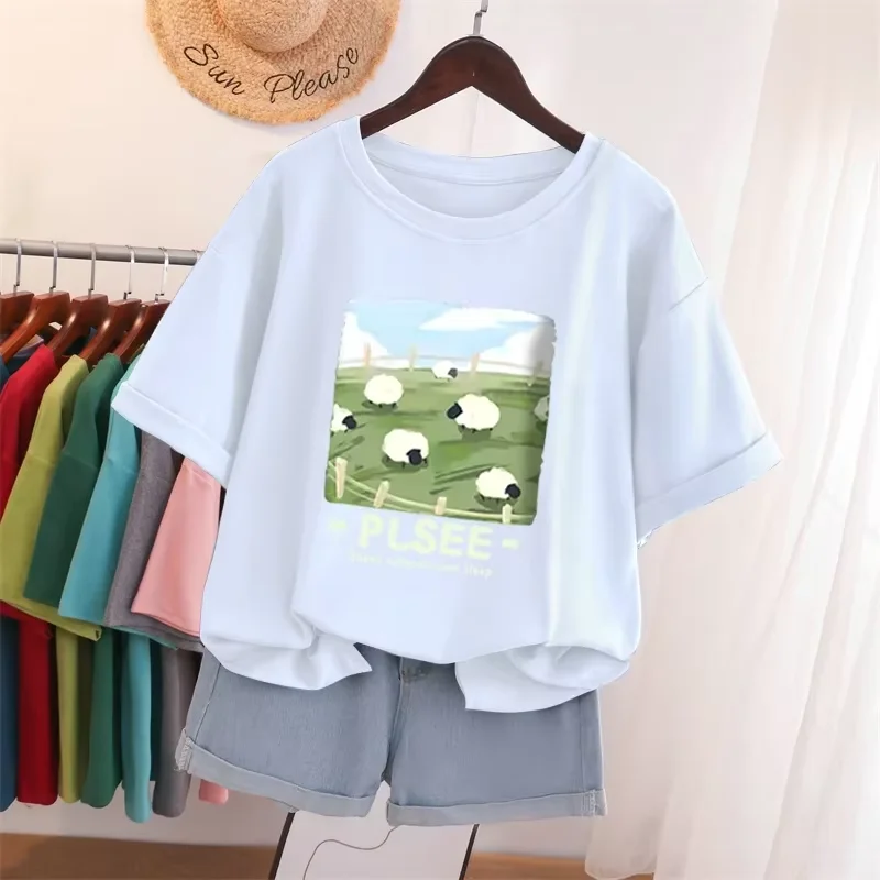 EBAIHUI L-5XL T Shirt Plus Size Tshirt Short Sleeve Solid Women Top Summer Print Couple O Neck Oversized T Shirts