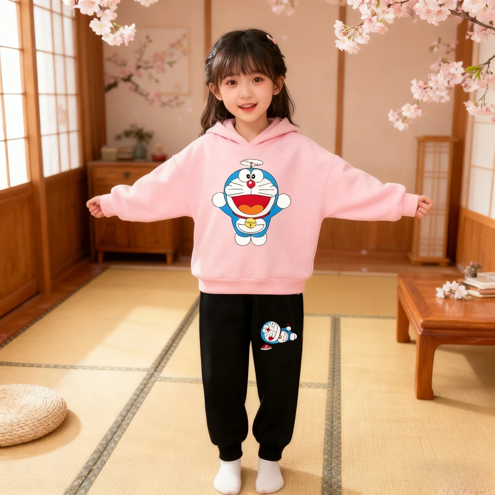 

2D Fashion Doraemon Cartoon Printed Hoodie Set 2025 New for Children Teenagers Boys Girls Casual Hot Sale with Dress Autumn3-14