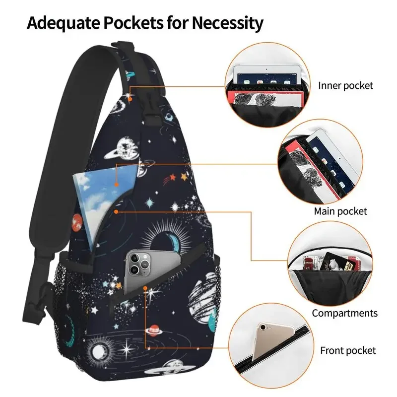 Sac à bandoulière Galaxy Space Sling Chest pour homme, sac à dos décontracté pour le camping, le vélo, à proximité de l'espace extra-atmosphérique initié