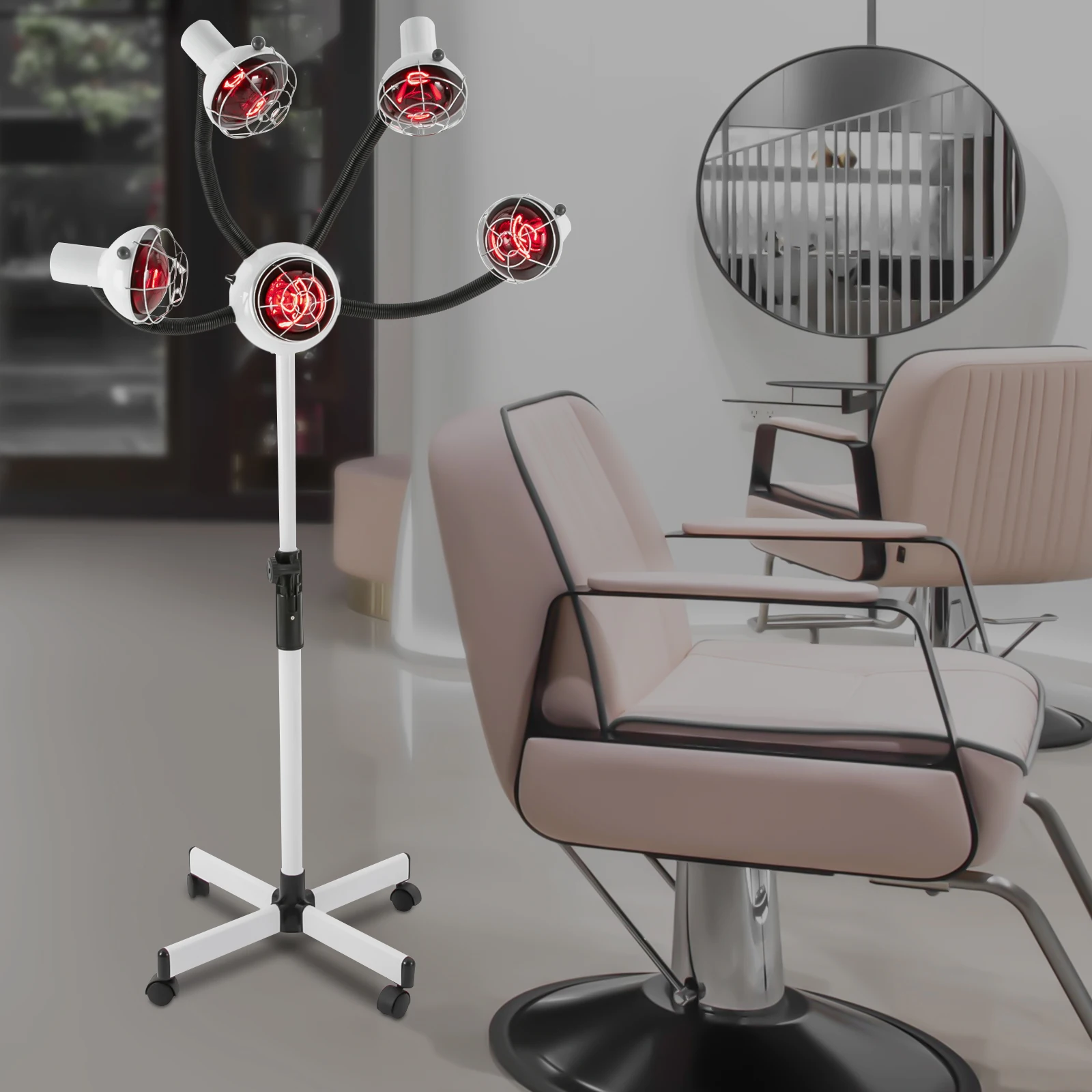 

Фен для волос с 5 головками, инфракрасная нагревательная лампа, 110 В, фен для завивки, регулировка высоты, температура 40-80 ° C, для парикмахерской, салона