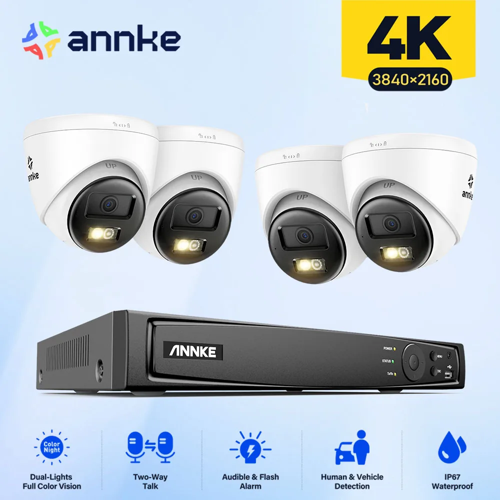 annke cctv kit sistema de camera de vigilancia de seguranca smart dual light audio bidirecional camera ao ar livre gravador de video nvr 8ch 4k 8mp 01