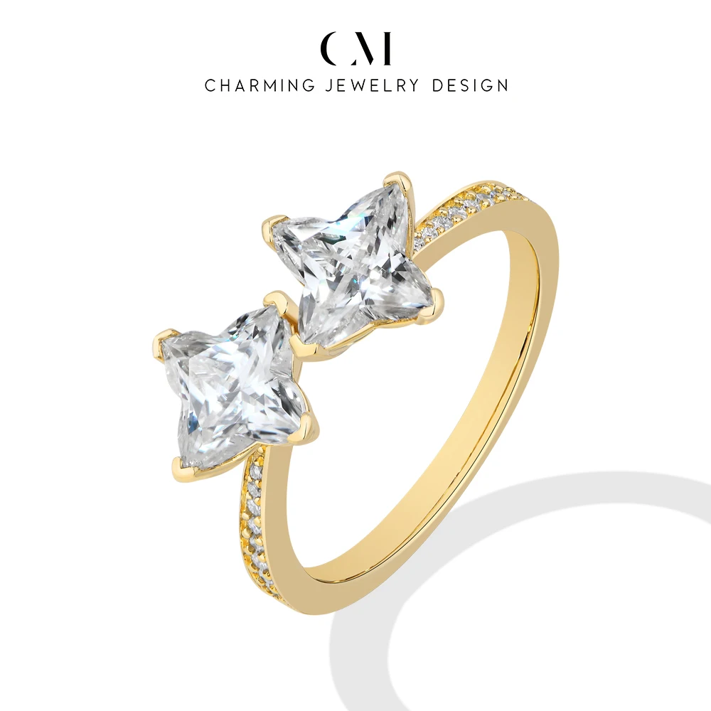 CHARMING 2026 Lucky Four-leaf clover Dvvs1 Moissanite Ring S925 Silver for Women party Daily Jewelry Birthday Gifts Anniversary